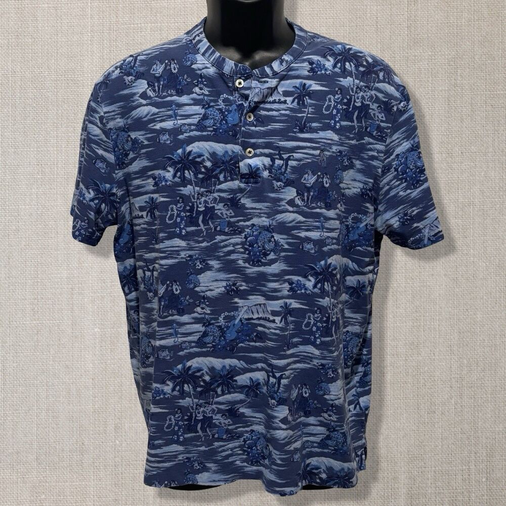 Polo Ralph Lauren Featherweight Mesh Henley Shirt Mens Large Blue Hawaiian